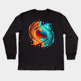 Yin & Yang Garden Pond Koi Fish Japanese Koi Carp Kids Long Sleeve T-Shirt